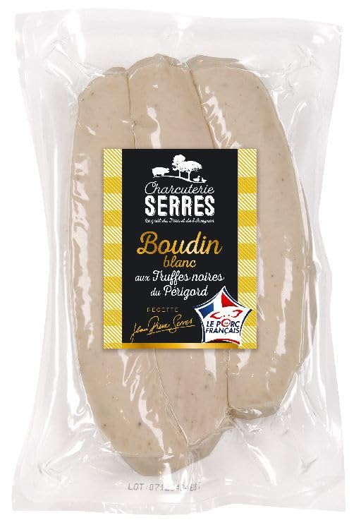 jemangefrancais - Boudin Blanc Truffes Noires du Périgord (1%) - Viande de porc francais - Sachet sous vide de 3 boudins blancs de 300 g soit 100 g pièce