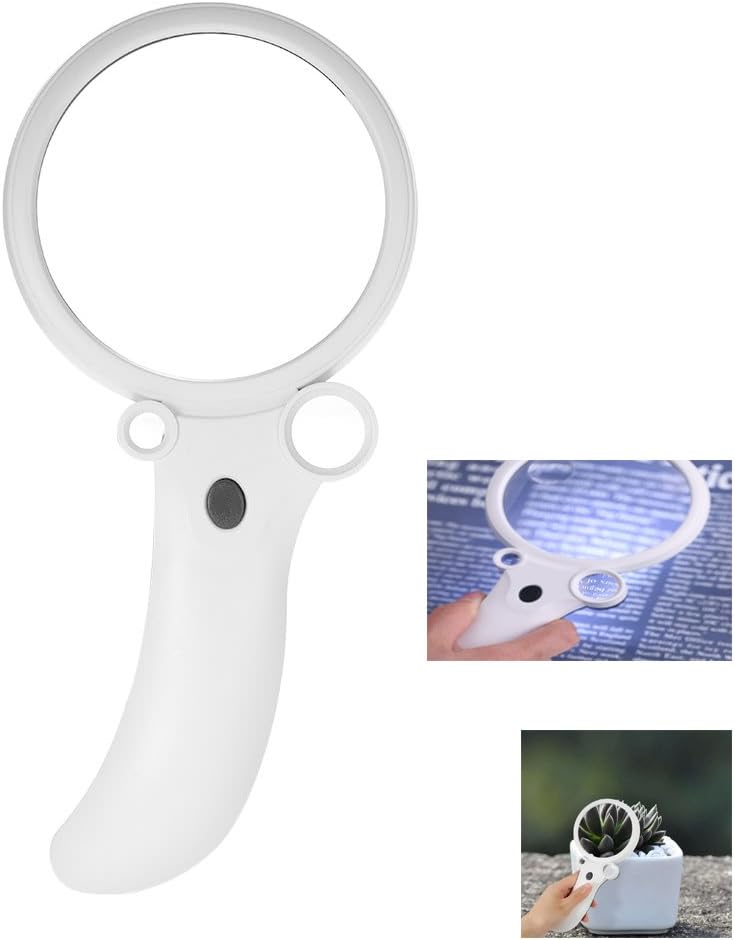 Handheld Magnifier 4 LED Light, HooGels 2.5X 4.5X 25X 55X 90mm Multifunctional Portable Reading Magnifier Four Glass Lens Magnifying Glass Tool with 4 LED Light 1 UV Counterfeit Detector