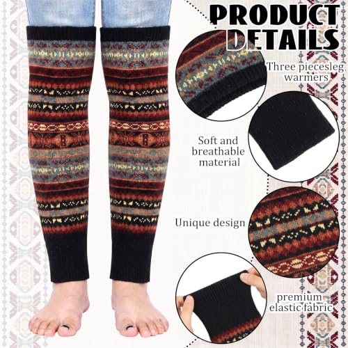 Image of SATINIOR 2 Pairs Bohemian Leg Warmers for Women Wool Blend Knit Knee High Boot Cuffs Long Winter Warm Thermal Socks (Black,Burgundy)