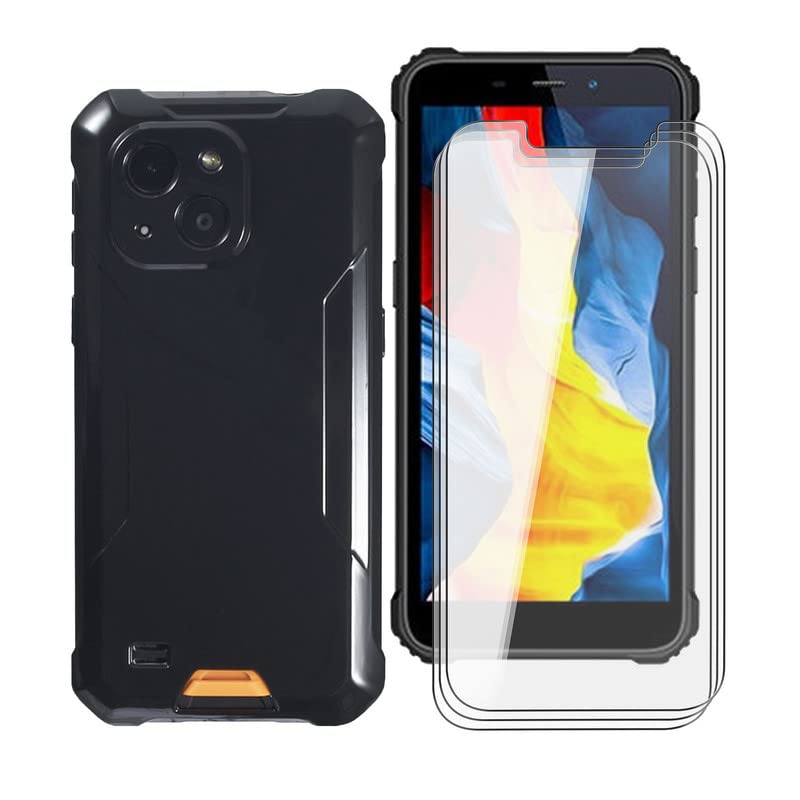 KJYFFor Oukitel WP20 Pro Case and Screen Protector, Black Soft TPU Shockproof Cover + [3 PACK] HD Tempered Glass Protective Film For Oukitel WP20 Pro (5.93") - Black