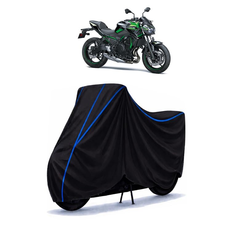 Image of Z 400 Bike Cover Water Resistant Universal Motorcycle Rain | Heavy Duty UV Protection, Dust, Scratch Indoor Outdoor All Weather with Black Blue Piping Elastic