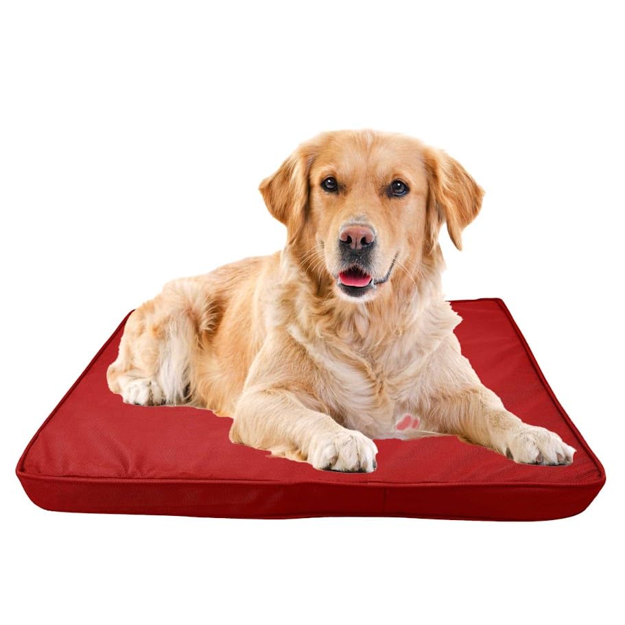 Up Dog® Waterproof Dog Bed - Orthopaedic Crate Mattress Dog Bed Non-Skid Flat Pet Bed for Dogs - Wipe Clean Hygiene Material - Red - 52 x 32 x 4 inch (132 x 81 x 10cm)