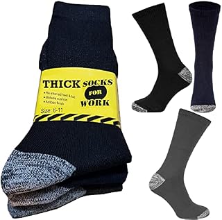 Kensington® Mens Heavy Duty Work Socks Breathable Cotton Anti Sweat Multipack Size 6-11 Thick Boot Sock for Men Working in Safety Thermal Cushioned Sole Reinforced Heels and Toe for Steel Toe Caps