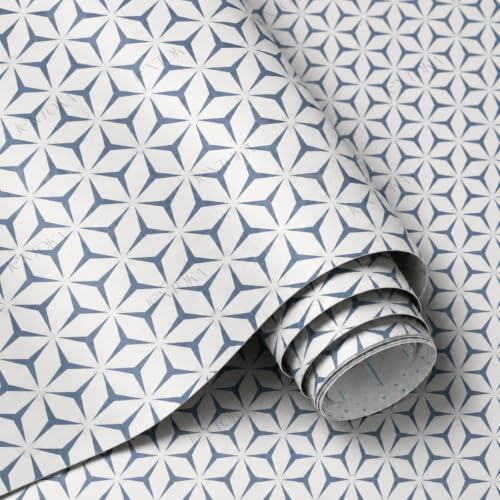 Image of Blue and White Hexa Geometric Wallpaper,Self-Adhesive, Waterproof PVC Vinyl Wall Sticker & Peel and Stick Contact Paper for Kitchen, Wardrobe, Furniture & Home Decor Renovation (45x300 cm)