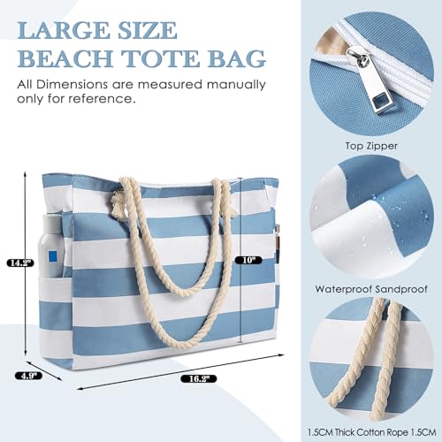 Beach Bags For Women - Large Beach Bags with Zipper Waterproof Sandproof Swim Pool Beach Bag3