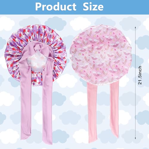 3 Pcs Kids Soft Silk Bonnets for Girls,Satin Hair Bonnets Child Sleeping Cap,Breathable Toddler Bonnet with Tie Bands2