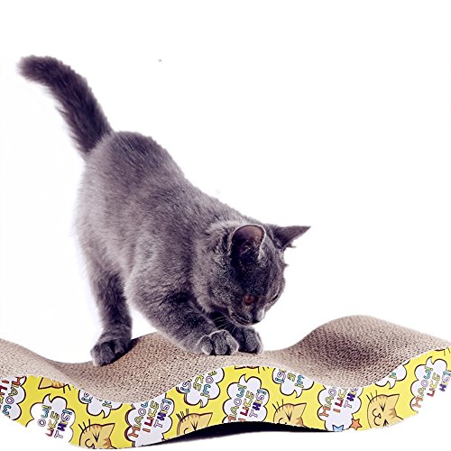 Cat Scratcher Cardboard for Kittens, LOYEH Corrugated Scratching Pad with Wave Curved Young Cats Catnip Cardboard Sofa Lounge Wave,16x8x1.5 inches Brown