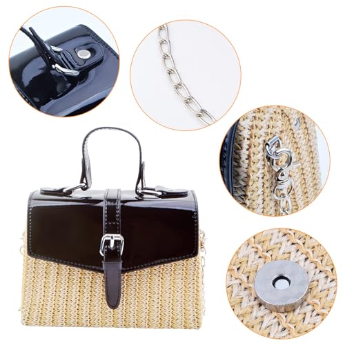 1pcs Handwoven Square Straw Handbag Shoulder Purse Retro Small Straw-woven Leisure Box Tote Rattan Bag Crossbody Bag With Chain Strap for Women Ladies Summer Beach2