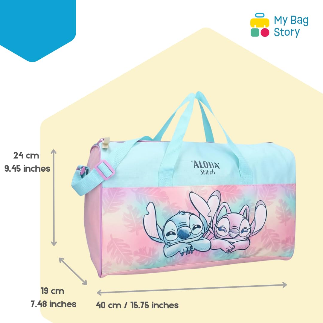 mybagstory - Borsa sportiva per ragazza – Stitch - Bambino - scuole - asilo - cinghia regolabile - idea regalo - misura 40 cm - rosa/blu