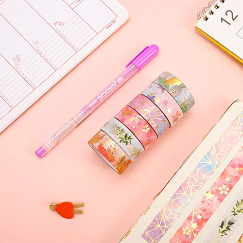 Veraing 6 Rollen Washi Tape, Masking Tape Dekoratives Klebeband Goldene Foliendruck DIY Papier Tape für DIY Bastler, Verschönert Journals, Planer, Karten und Scrapbooking