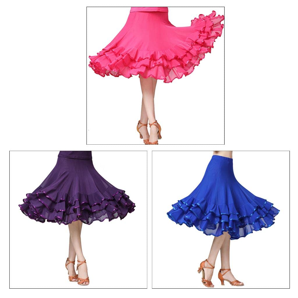 Jupe de Danse Latine Style Féminin Matière Extensible et Légère Dentelle Subtile sur Plusieurs Niveaux Adaptée à la Danse Artistique la