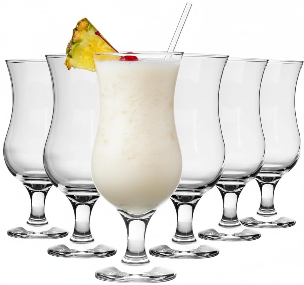 Acense 6er-Pack durchsichtige 460-ml-Pina-Colada-Gläser – Hohe Hurricane-