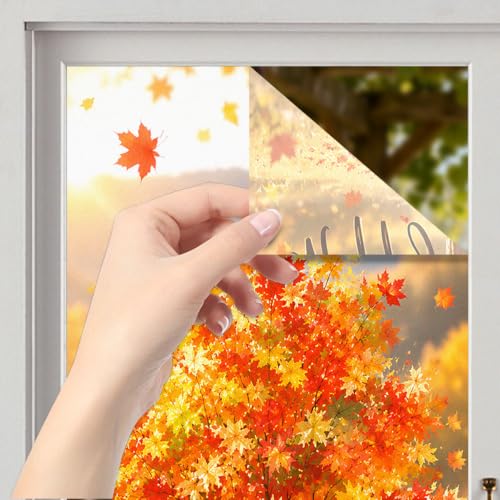 Image of Nuxovilar Fall Window Cling 17.7 x 39.4 in, White Frosted Maple Tree