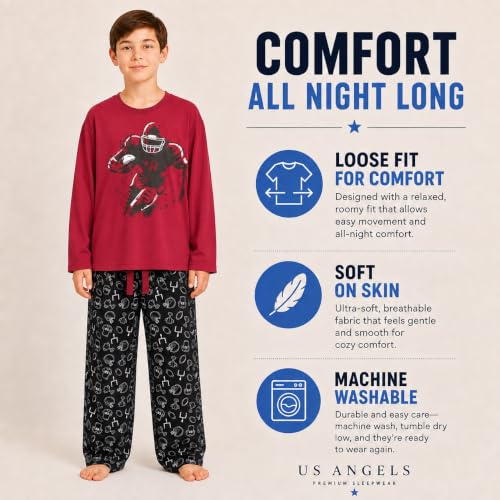Image of US Angels Boys Pajamas Set | 3-Piece Pant, Shirt, Shorts Sleepwear Pjs for Kids | Loose Fit, Soft, Breathable Blue Plaid