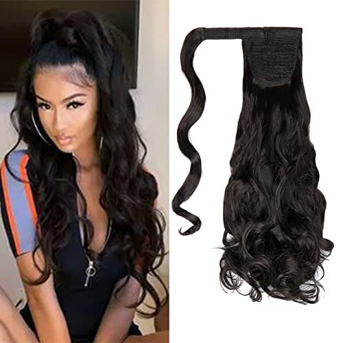 Cybelleza 50cm Coleta Postiza Pelo Natural Extensiones de Cabello Natural Clip Pelo Sintetico Rizado Ondulado Cola de Caballo Coleta Postiza Larga Ponytail (Marron oscuro) Cover
