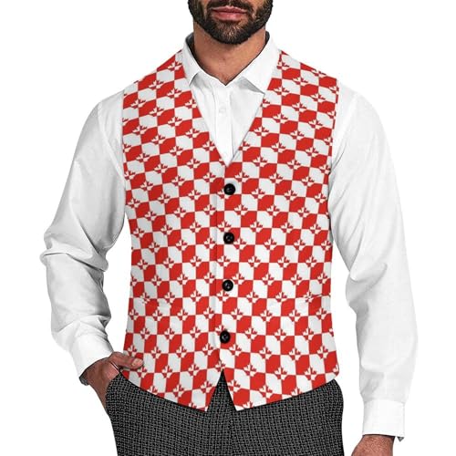 Maple Leaf Canada Flag Trendy Vest Suit for Men V Neck Formal Dress Waistcoat Vests Business Slim Fit