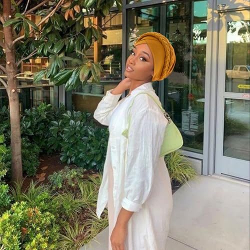 Image of DRESHOW African Women Turban Caps Beanie Twist Headscarf Pre-Tied Double Twisted Braid Hair Cover Wrap Hat Chemo Cancer Cap