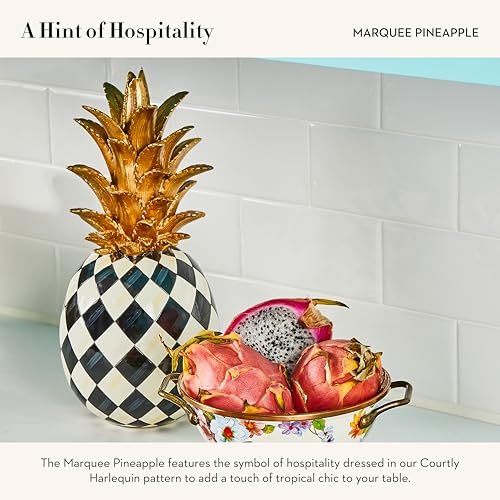 MACKENZIE-CHILDS Marquee Pineapple Sculpture, Decorative Pineapple Decor for Home, Black-and-White Courtly Harlequin - Image 4