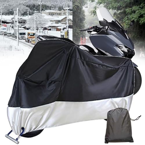 【四季ユニバーサルバイクカバー】に適用するヤマハ TMAX/TMAX560/TMAX530オートバイカバー厚手 雨雪対応き バイク車体カバー原付カバー 耐熱 防水 撥水 大型 紫外線防止 全天候型バイクカバー盗難防止 防風 防埃 収納バッグ付きロック穴付き