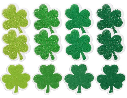 Image of JarThenaAMCS 12 Pack St. Patrick's Day Kitchen Sponges Green Shamrock Clover Shaped Non Scratch Dish Washing Sponges for Irish Home Restaurant