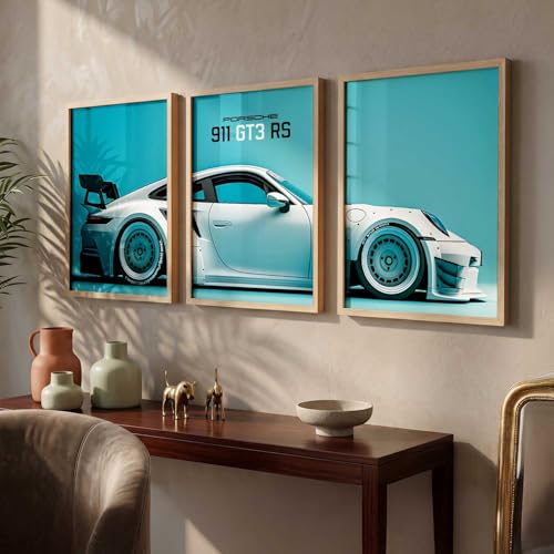 Image of HOTHOUSE Big Porsche Car Framed Posters Gift Items for Boys Room Wall Decoration Bedroom Living Room Office Studio Decor | Car Poster Frame for Wall Decor Set Of 3 Size (13 X 17 inch)