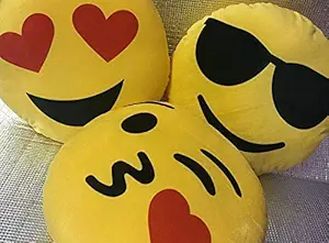 PND 3 Emoji Plush Pillows - Heart Eyes, Glasses and Flying Kiss (33CM)