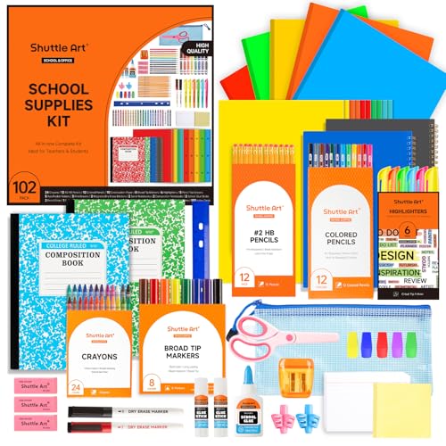 Shuttle Art 102 PCS Back to School Supplies Kit, School Supply Box for Grades K-5, School Supplies for Kids and Students, Including Pencils, Pens, Mar