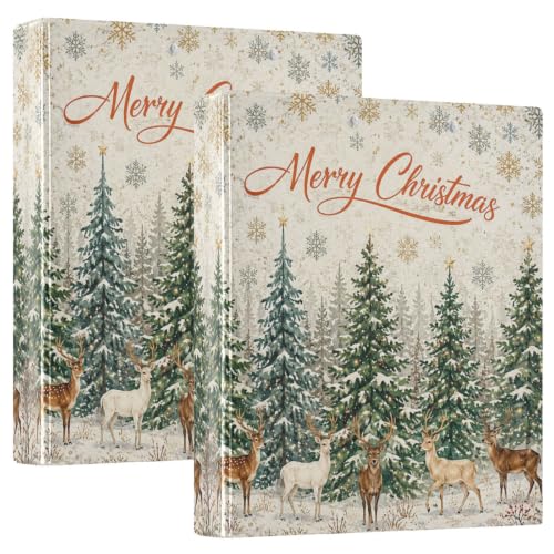 Image of Winter Forest Deer Christmas 3 Ring Binder with 2 Interior Pockets 1.5 inch Binders 3 Ring Heavy Duty Fit 8.5 inch x 11 inch Letter Size for Office School, 2 Pack