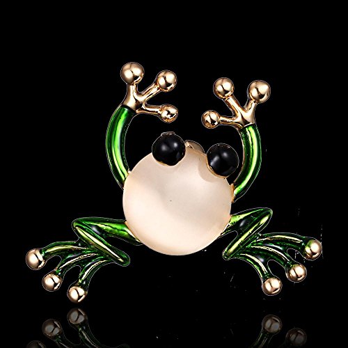 Image of AOCHEE Vintage Big Metal Rhinestone Frog Brooch Enamel Green Crown Frog Brooch Pin Jewelry