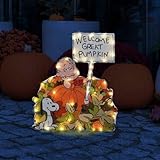 Peanuts Halloween Fall Outdoor 24IN Lighted DÉCOR Linus and The Welcome Great Pumpkin Sign with Snoopy