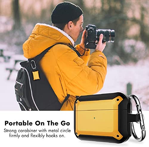 Image of HAMZ Eggshell Edition (Visible Front LED) Press Lock Button Hybrid Shockproof Four Corner Buffer Design Case Suitable for Airpods Pro (Yellow-Black)