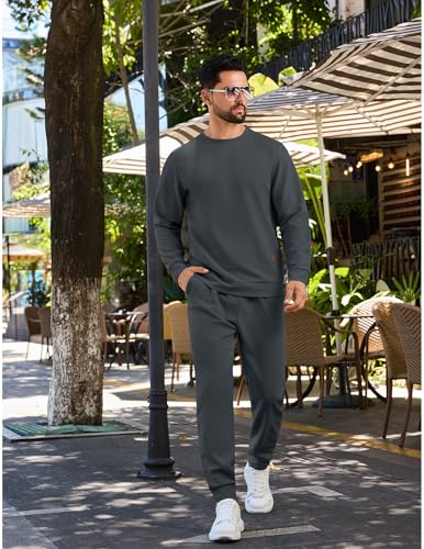 Vssjavun Mens Sweatsuit 2 Piece Sets Waffle Long Sleeve Pullover Tracksuit Outfits Casual Jogger Suits Sets2