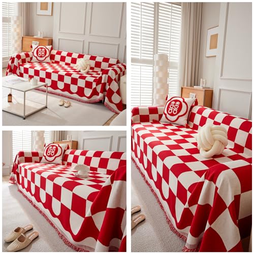 Housse de canapé couverture complète en damier rouge durable