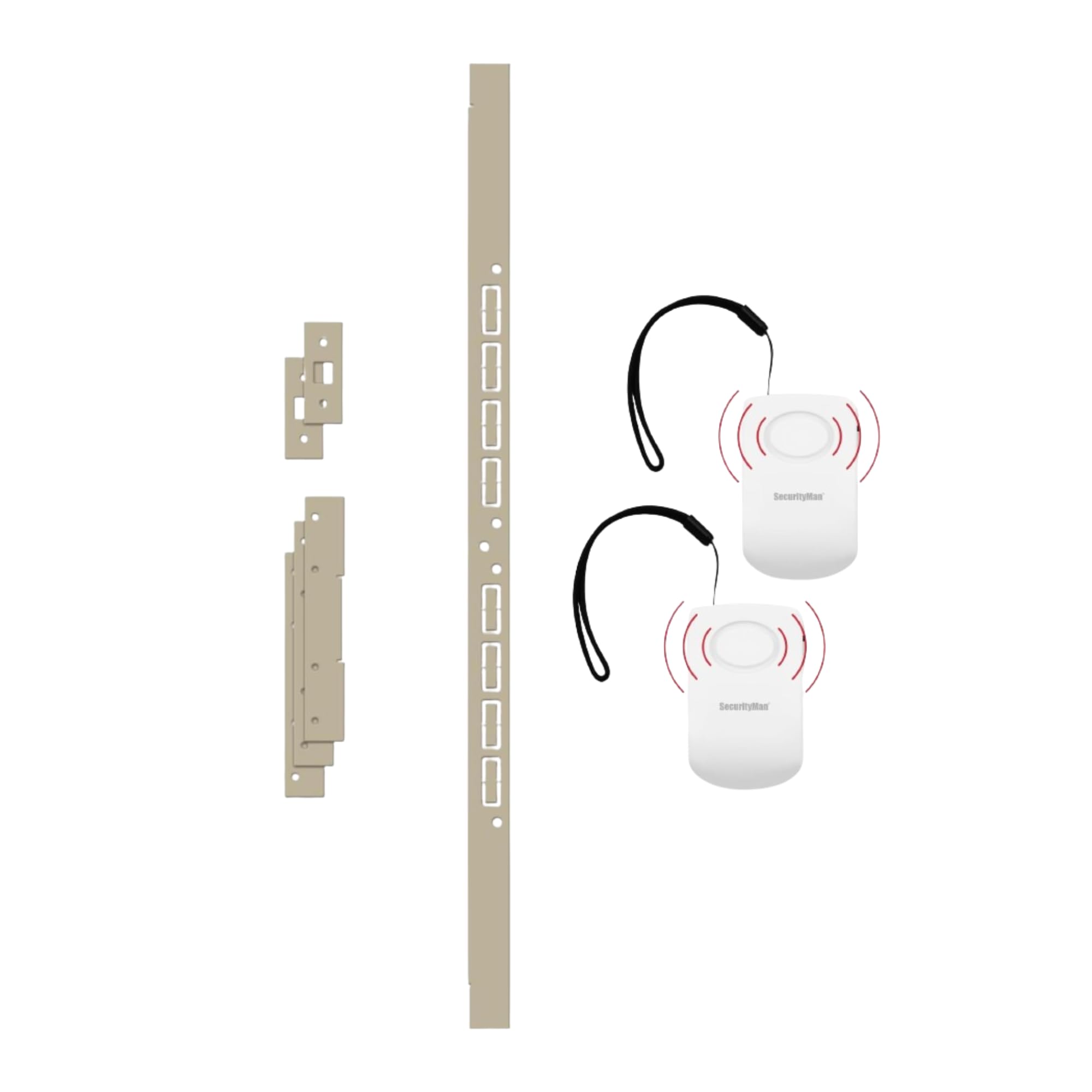 SECURITYMAN Door Security Bundle – 2-Pack 130dB Vibration Door Handle Alarms + Heavy-Duty Door Reinforcement Kit with Strike Plate – Entry Door Safety for Home, Kids, Travel, and Elderly