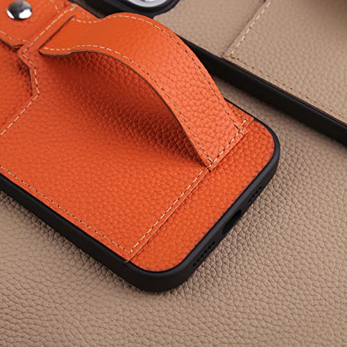 Étui en cuir iPhone 11 12 13 coque antichoc orange avec support de table stable