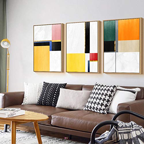 Art mural abstrait jaune orange géométrie triptyque 50x70 cm - 2