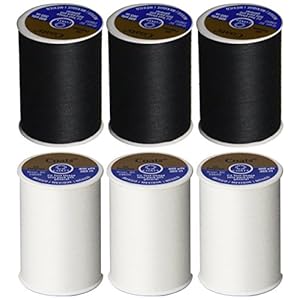 6 Pack Bundle – (3 Black + 3 White) – Coats & Clark Dual Duty All-Purpose Thread – Three 400 Yard Spools each of BLACK & White