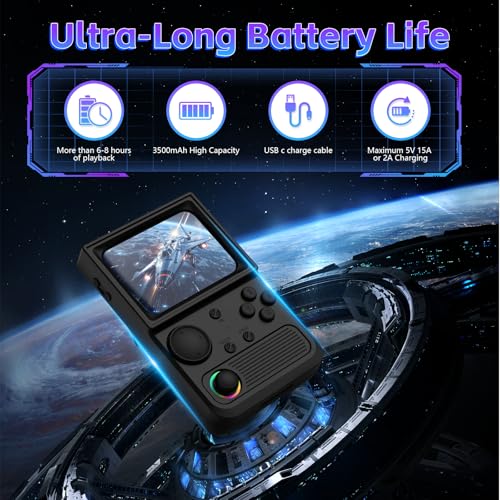 Image of R36T Retro Game Console, Handheld Game Console with 3.5in IPS HD Screen, Video Game Consoles Supports WiFi Networked Fighting and OTG, 3500mAh Battery, 64GB TF Card, Black