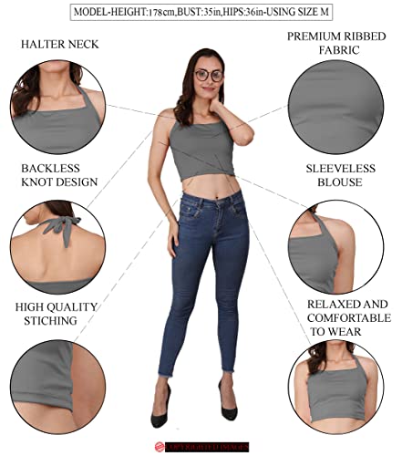 Image of A1588 Women's Halter Neck Crop Top Stylish Readymade Saree Blouse