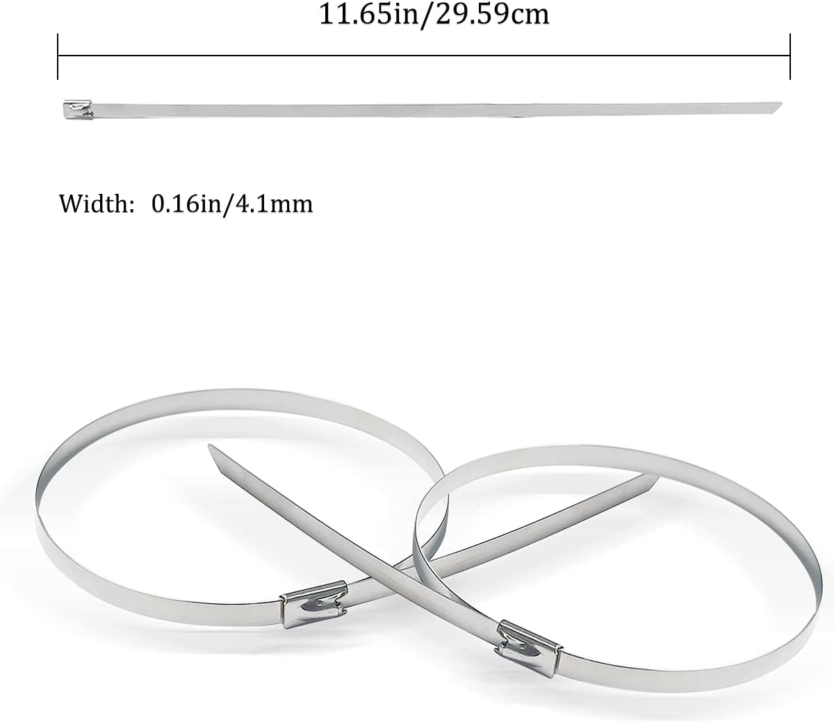 50pcs Metal Cable Zip Ties, 304 Stainless Steel Cable Ties, Exhaust Wrap Multi-Purpose Locking Cable Metal Zip Ties(11.8 Inches)