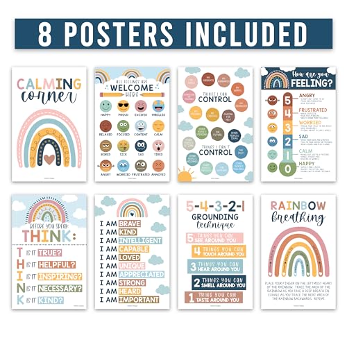 Hadley Designs 8 Calming Corner Posters For Classroom Must Haves For Teachers - 11x17 Calm Down Corner Supplies, Feelings Chart For Kids Ages 4-8, Toddler Emotions Chart, Boho Classroom Decor - Image 5