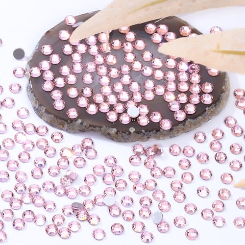 Image of Pink Flatback Rhinestones, Glass Rhinestones for Nail Art and Craft, Glue Fix, Loose Crystal Gemstones(Pink, SS20, 2880pcs, 4.6-4.8mm)