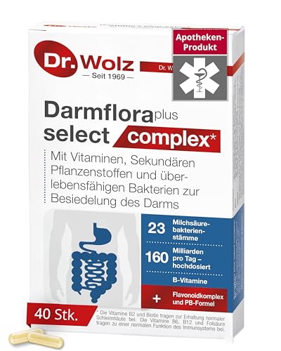 Dr. Wolz Darmflora plus select complex* - 40 Kapseln hochdosiert - 22 Milchsäurebakterien-Stämme - 160 Milliarden Bakterienkulturen pro Tag - Für Darmschleimhaut & Immunsystem* - Darm-Kur