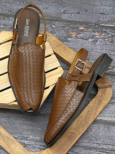 Image of San Frissco Men's Casual Mules with Leatherette Textured Design /Ethnic Jutis and Mojaris for Wedding,Occasions,Parties /Peshawari Loafers Slip-On Shoes for Men /Comfortable Fit for Everywhere