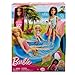 Barbie Doll & Pool Playset, Blonde in Tropical Pink One-Piece Swimsuit with Pool, Slide, Towel & Drink Accessories