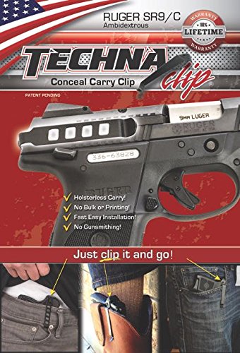 Techna ClipConcealment System for Ruger SR-Series 9mm Luger & More - Durable High-Carbon Spring Steel Gun Clip w/Teflon Coat 1500 - Ambi, Easy-to-Install Gun Holster Clip (Black)