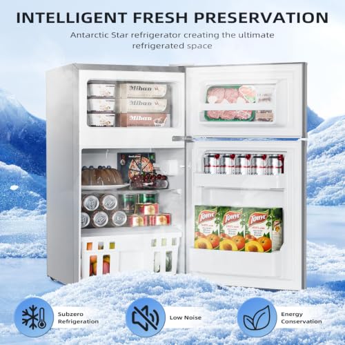 Image of Antarctic Star 3.1 Cu.Ft.Compact Refrigerator with Freezer,Mini Fridge 2-Door with Adjustable Removable Shelves,For kitchen /Apartment /Dorm /Office,GREY