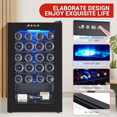 Image of 24 Bottle Wine Fridge, Small Wine Cooler Temperature Adjustment Range 40~61F, Mini Wine Refrigerator Freestanding for Home Kitchen Office Bar, Wine Cellar for Red, White and Champagne