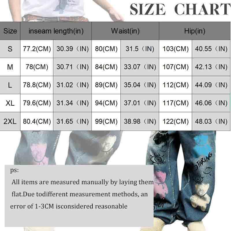 Men's Baggy Cargo Jeans with Graphic PrintY2K Aesthetic Straight Leg Draggin PantsStretch Polyester Trousers3