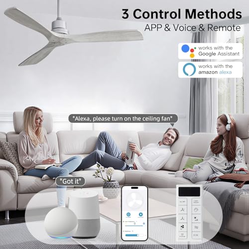 Image of Sofucor Smart Ceiling Fan no Lights, 52 inch Low Profile Ceiling Fans with Remote, Compatible with Alexa /Google /App, 6-Speed Timing Reversible DC Motor for Bedroom Living Room Patio Indoor Outdoor